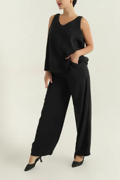 Siyah Pantolon Bluz Modal Kadın İkili Takım 362251