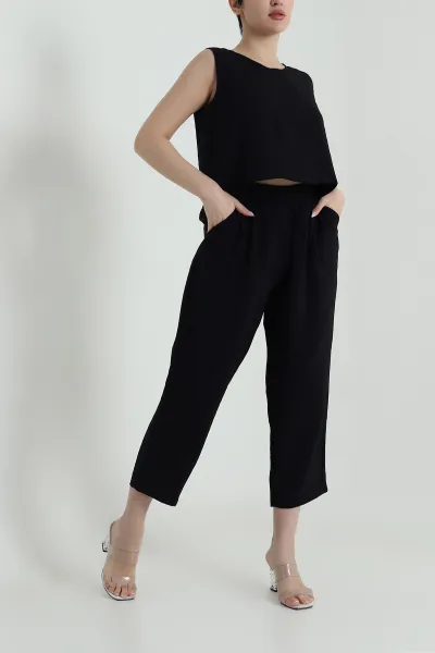 Siyah Pantolon Bluz Modal Kadın İkili Takım 458411
