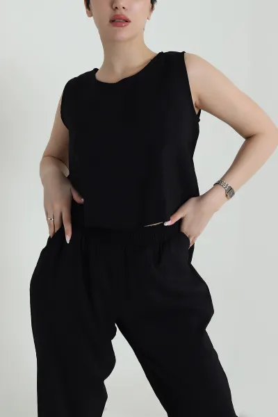 Siyah Pantolon Bluz Modal Kadın İkili Takım 458411