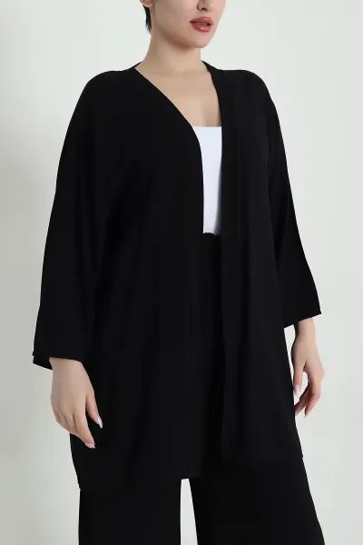 Siyah Pantolon Kimono Dokuma Kadın İkili Takım 460345