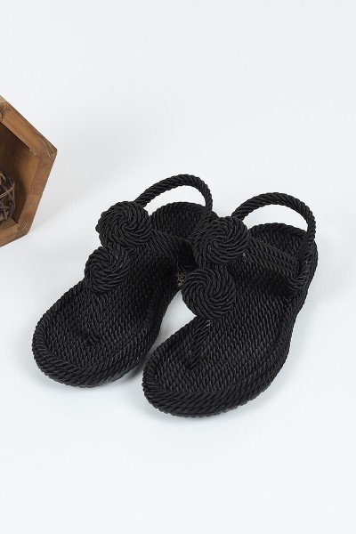 Siyah Parmak Arası Hasır Sandalet 97501