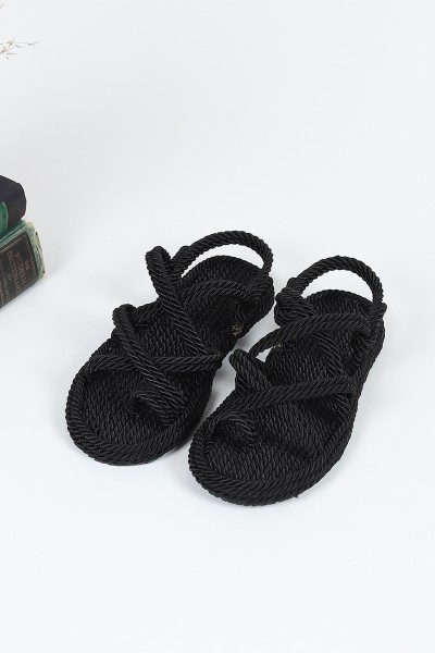 Siyah Parmak Arası Hasır Sandalet 97513