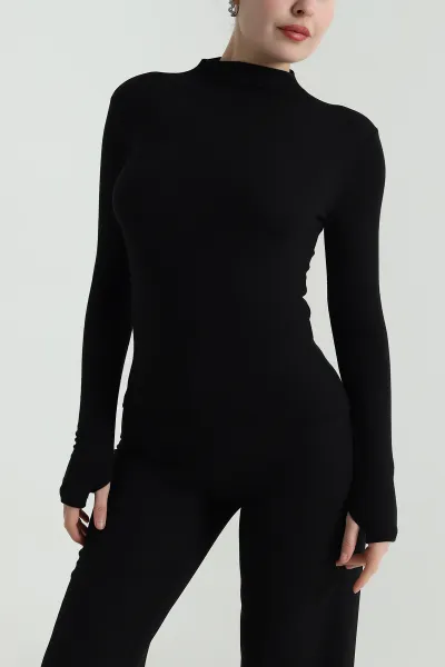 Siyah Parmak Geçmeli Buzzy Kadın Bluz 496361
