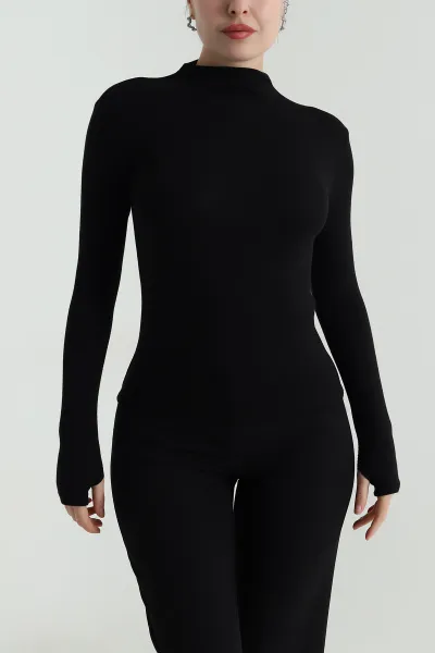 Siyah Parmak Geçmeli Buzzy Kadın Bluz 496361