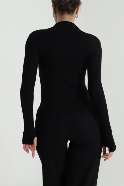 Siyah Parmak Geçmeli Buzzy Kadın Bluz 496361