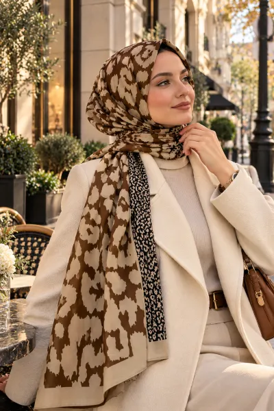 Siyah İthal Çift Tarafı Baskılı Patchwork Leopar Desenli Kadın Yumuşak Dokulu Şal 494116