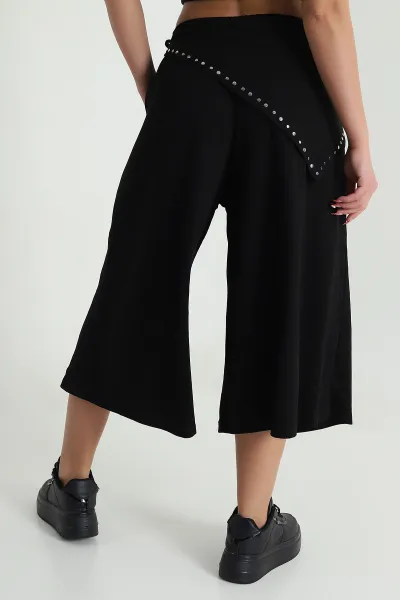 Siyah Peçeli Oversize Bel Lastikli Oysho Kadın Kapri 474620