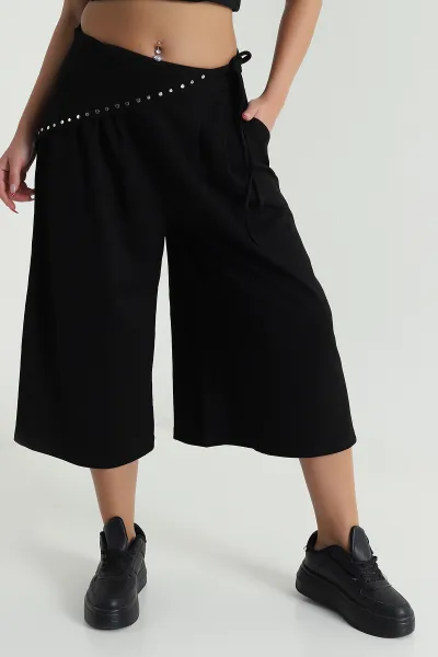 Siyah Peçeli Oversize Bel Lastikli Oysho Kadın Kapri 474620