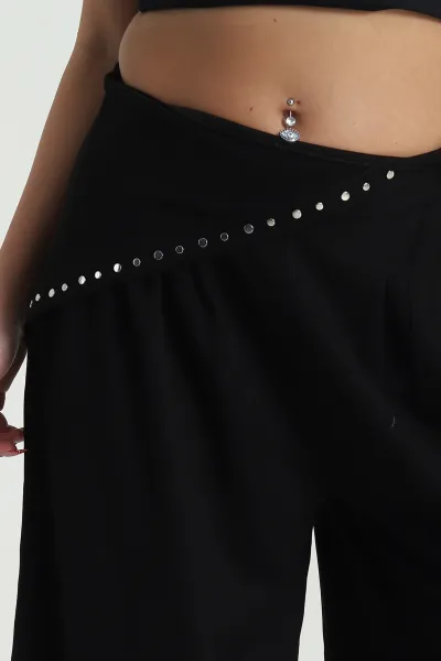 Siyah Peçeli Oversize Bel Lastikli Oysho Kadın Kapri 474620