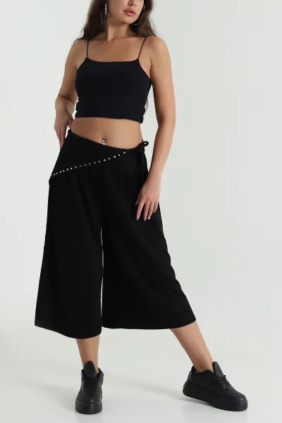 Siyah Peçeli Oversize Bel Lastikli Oysho Kadın Kapri 474620