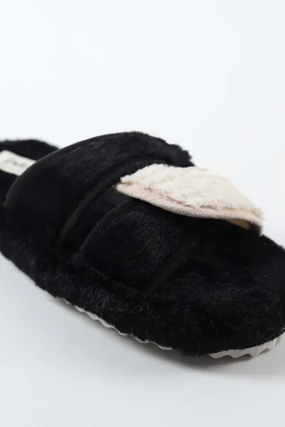 Siyah Peluş Çapraz Bantlı Kadın Ev Terliği 488425