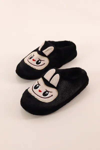 Siyah Peluş Figürlü Kadın Ev terliği 399397