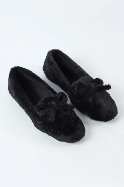 Siyah Peluş Fiyonk Detaylı Kadın Ev Babeti 491428