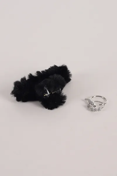 Siyah Peluş  Orta Boy Mandal Toka 363332