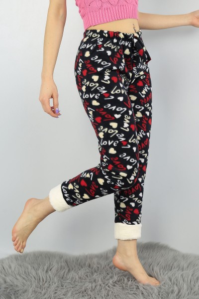 Siyah Peluş Paçalı Bayan Polarlı Pijama Altı 56341