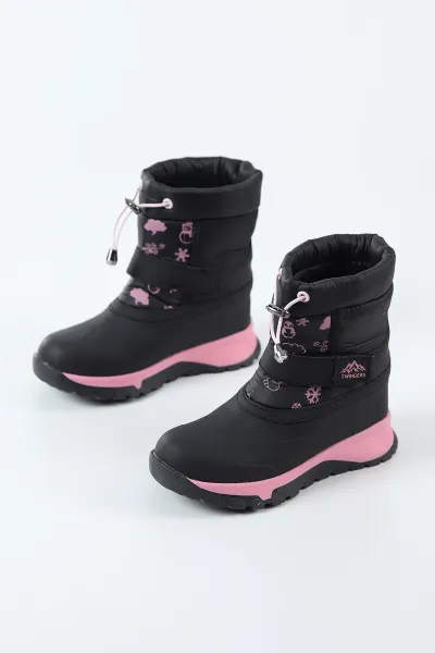 Siyah Pembe  ( 31 - 35 ) Cırt Bantlı Desenli Kız Çocuk Bot 496354