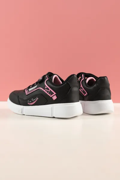 Siyah Pembe (31-35 Filet) Kalın Taban Cırtlı Kız Çocuk Spor Ayakkabı 228002