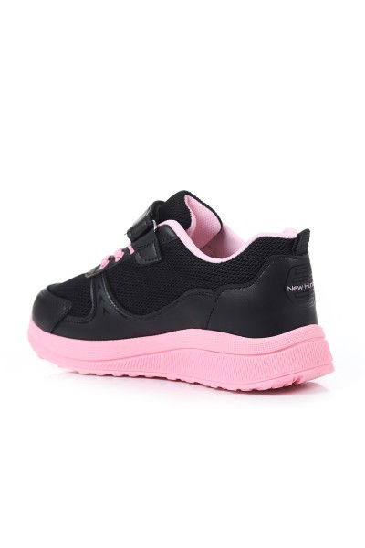 Siyah Pembe (31-35 Filet) Lastik Bağlı Çırtlı Fileli Kız Çocuk Spor Ayakkabı 168648