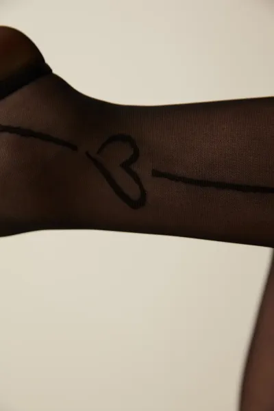 Siyah Penti Fashion Tights Heart Line Külotlu Çorap 281452