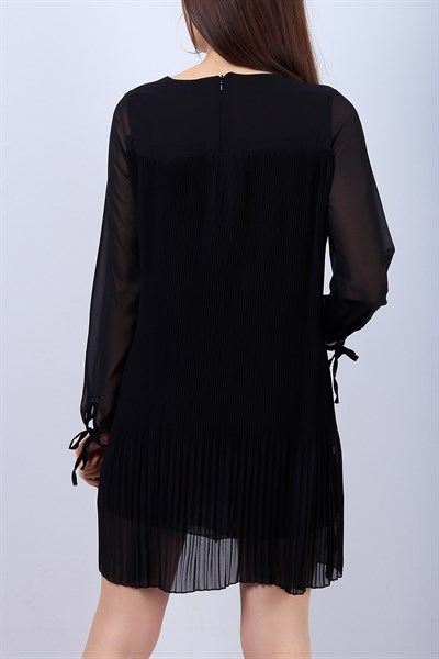 Siyah Pieli Bayan Şifon Elbise 12014B