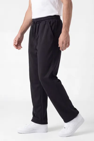Siyah Pike Kumaş Baggy Belden Bağlamalı Erkek Pantolon 442074