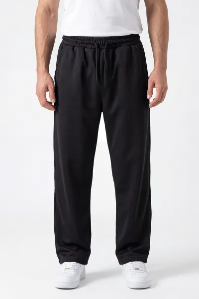 Siyah Pike Kumaş Baggy Belden Bağlamalı Erkek Pantolon 442074