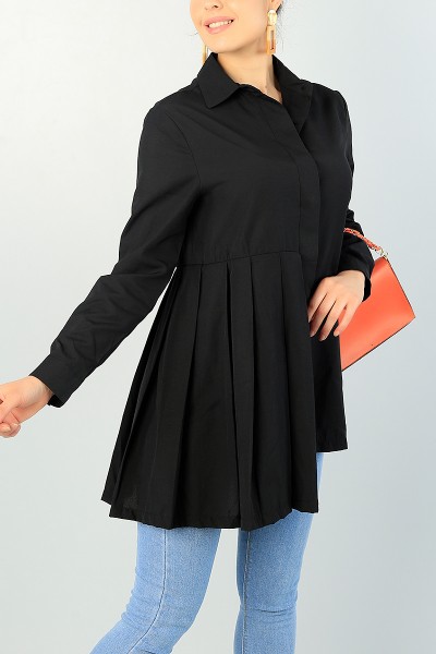Siyah Pile Tasarım Poplin Gömlek Tunik 66606