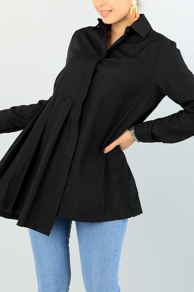 Siyah Pile Tasarım Poplin Gömlek Tunik 66606
