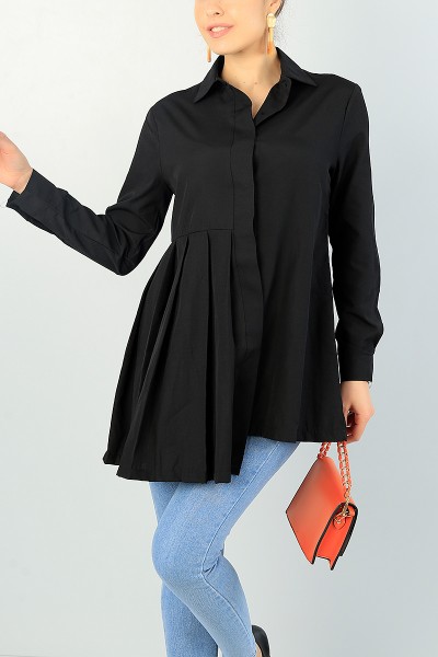 Siyah Pile Tasarım Poplin Gömlek Tunik 66606