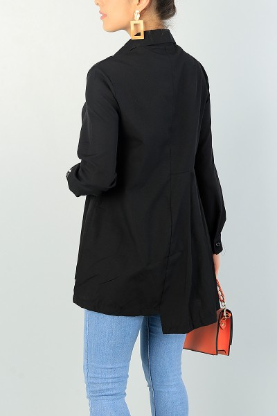 Siyah Pile Tasarım Poplin Gömlek Tunik 66606