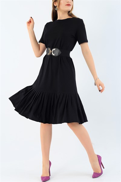 Siyah Pileli Likralı Elbise 34309