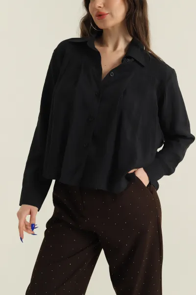 siyah-pileli-modal-kadin-gomlek-427333