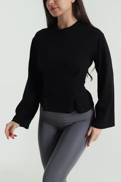 Siyah Pileli Oysho Kadın Sweat 494118