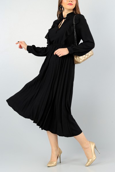 siyah-piliseli-beli-lastikli-elbise-59165