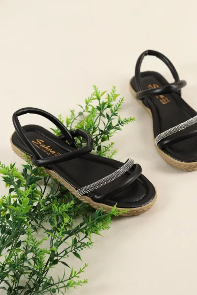 Siyah Pırlanta Taş Bantlı Sandalet 246983