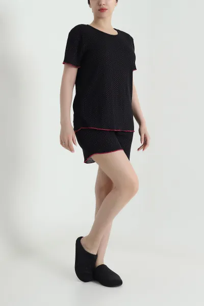 Siyah Pointel Şortlu Kadın Pijama Takımı 462263