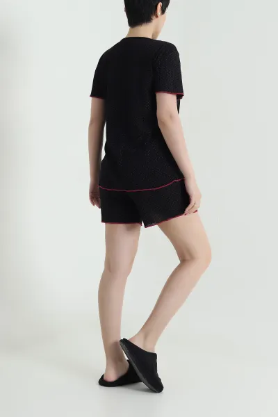 Siyah Pointel Şortlu Kadın Pijama Takımı 462263