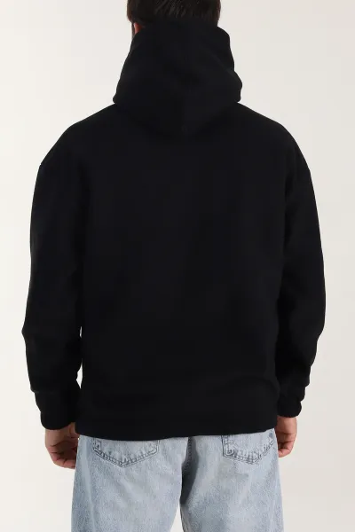 Siyah Polar Kumaş Kapüşonlu Erkek Sweatshirt 408504