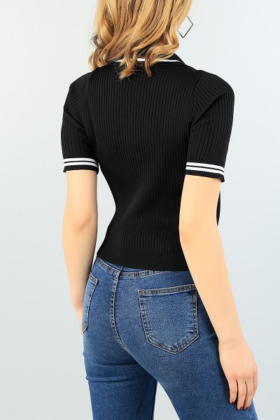 Siyah Polo Yaka Bayan Tişört 62554