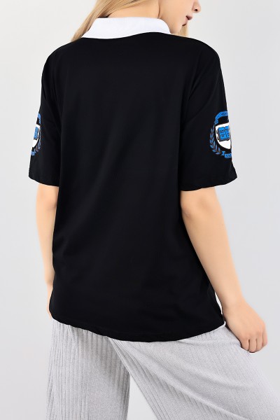 Siyah Polo Yaka Bayan Tişört 93912