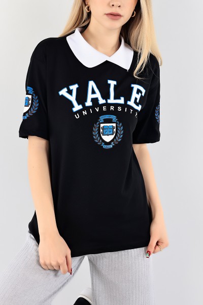 Siyah Polo Yaka Bayan Tişört 93912