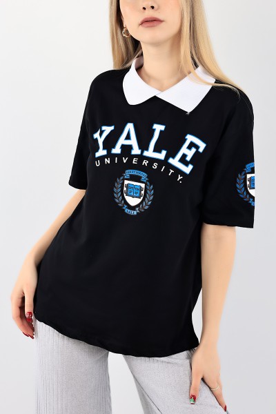 Siyah Polo Yaka Bayan Tişört 93912