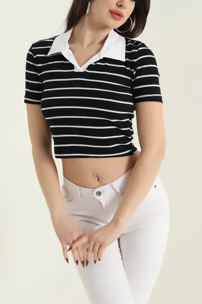 siyah-polo-yaka-cizgili-kompak-kadin-tisort-435293