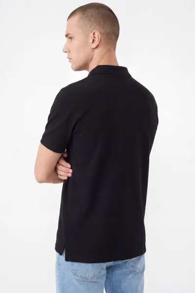 Siyah Polo Yaka Düğme Detaylı Erkek Tişört 462254