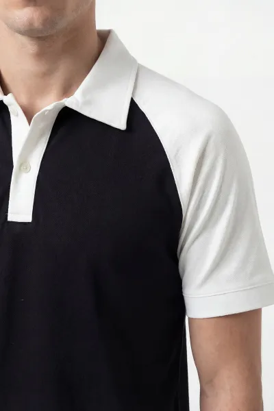 Siyah Polo Yaka Düğmeli Erkek Tişört 435472