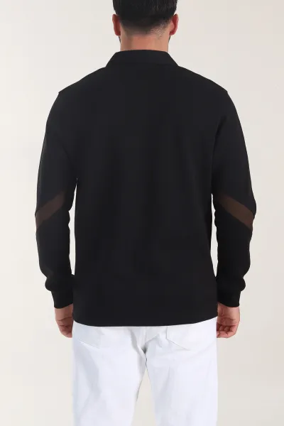 Siyah Polo Yaka Erkek Sweatshirt 406881