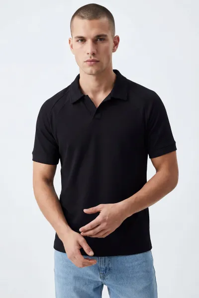 Siyah Polo Yaka Erkek Tişört 435483