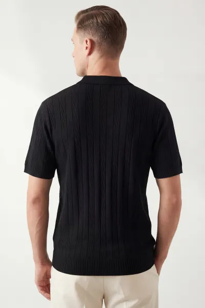 Siyah Polo Yaka Erkek Triko Tişört 433129