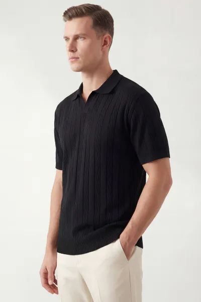Siyah Polo Yaka Erkek Triko Tişört 433129