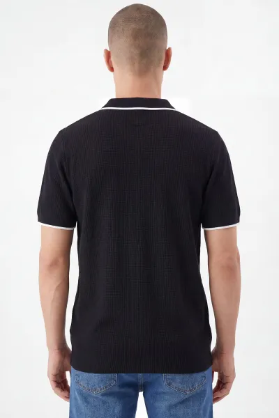 Siyah Polo Yaka Erkek Triko Tişört 462204